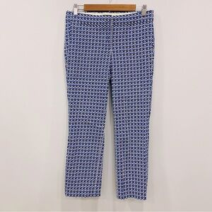 J. CREW 2 Campbell Blue White Geo Low Rise Straight Crop Office Siren Trousers